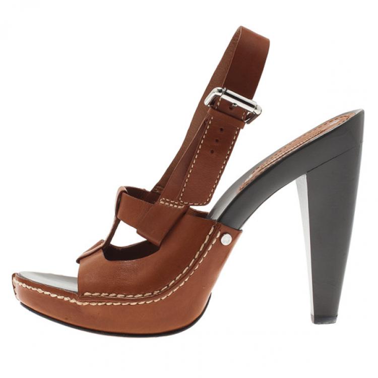 Pre Owned Celine Brown Leather Slingback Sandals Size 38