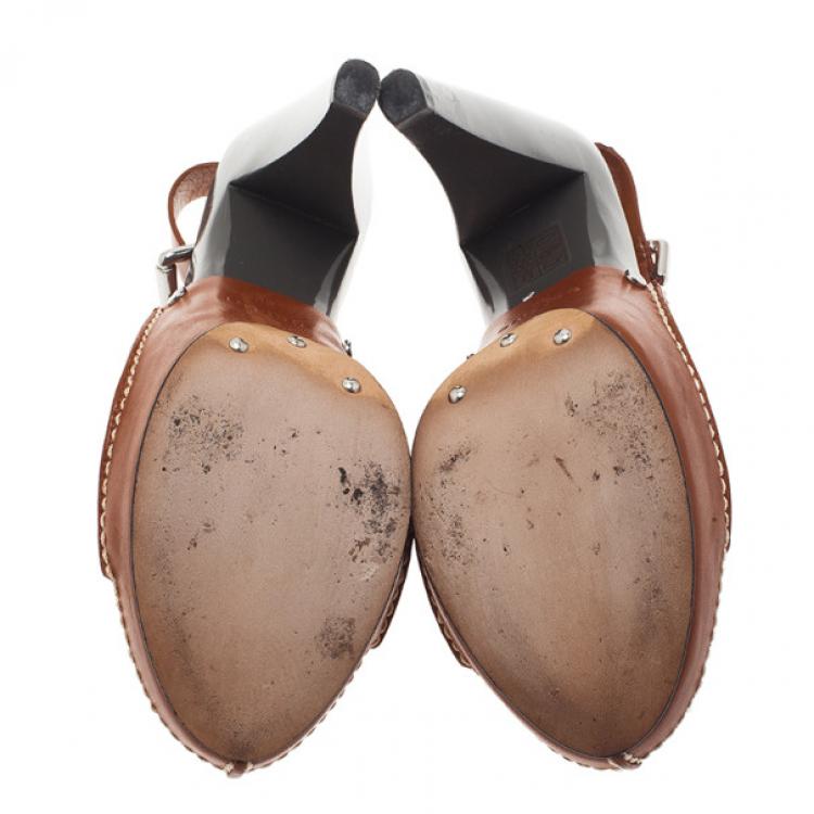 Pre Owned Celine Brown Leather Slingback Sandals Size 38