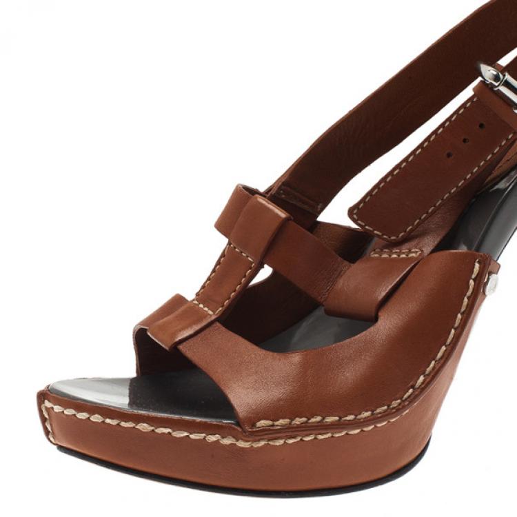 Pre Owned Celine Brown Leather Slingback Sandals Size 38