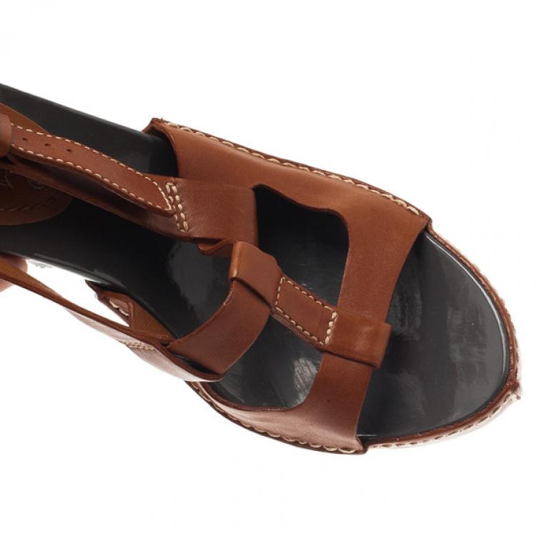 Pre Owned Celine Brown Leather Slingback Sandals Size 38