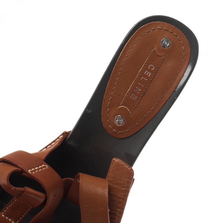 Pre Owned Celine Brown Leather Slingback Sandals Size 38