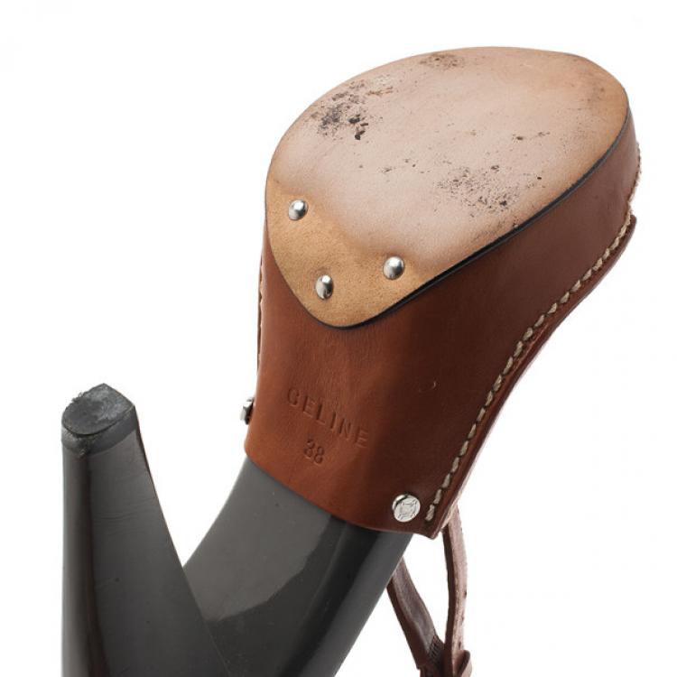 Pre Owned Celine Brown Leather Slingback Sandals Size 38