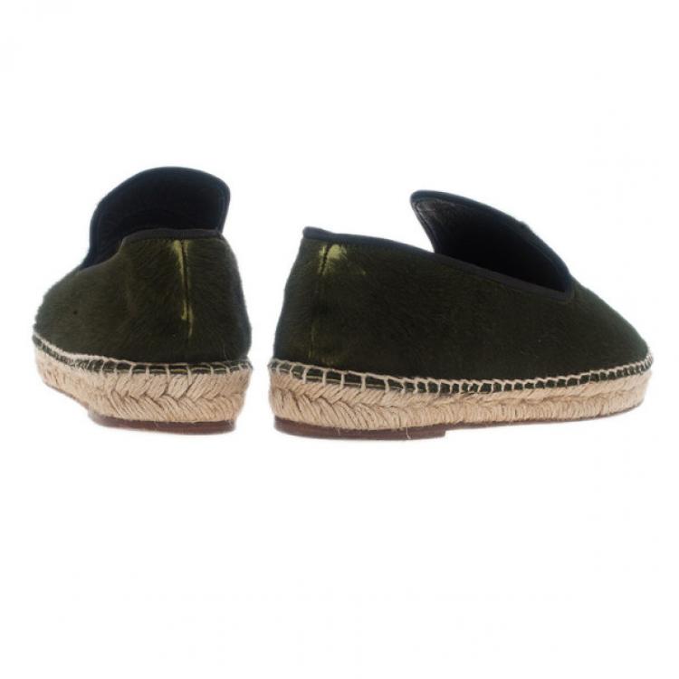 Pre Owned Celine Green Pony Hair Espadrilles Size 38