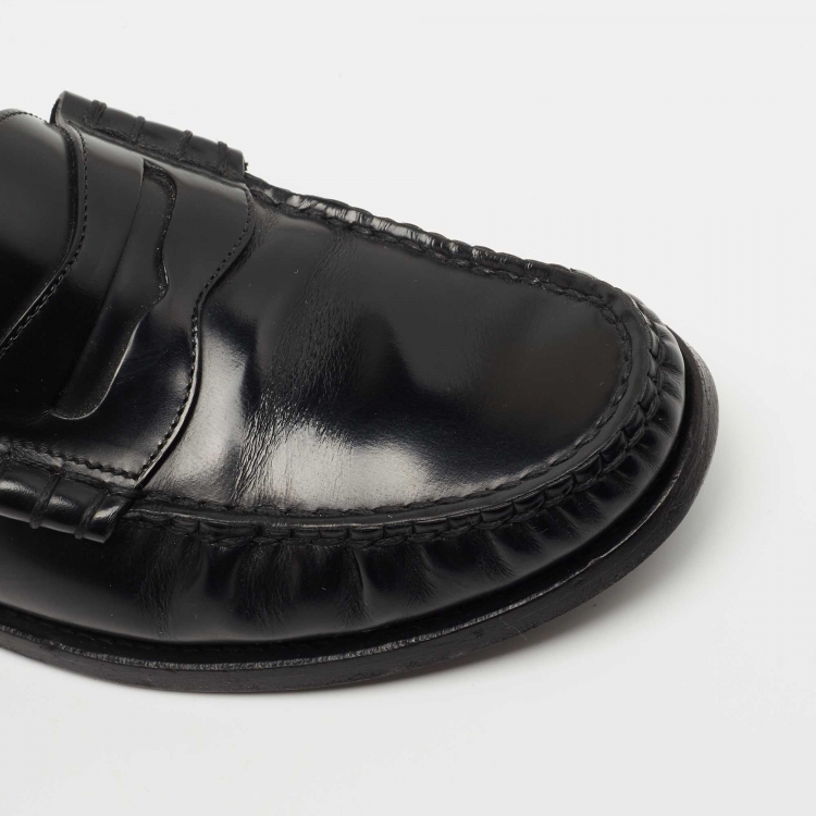 Pre Owned Celine Black Leather Slip On Loafers Size 36.5