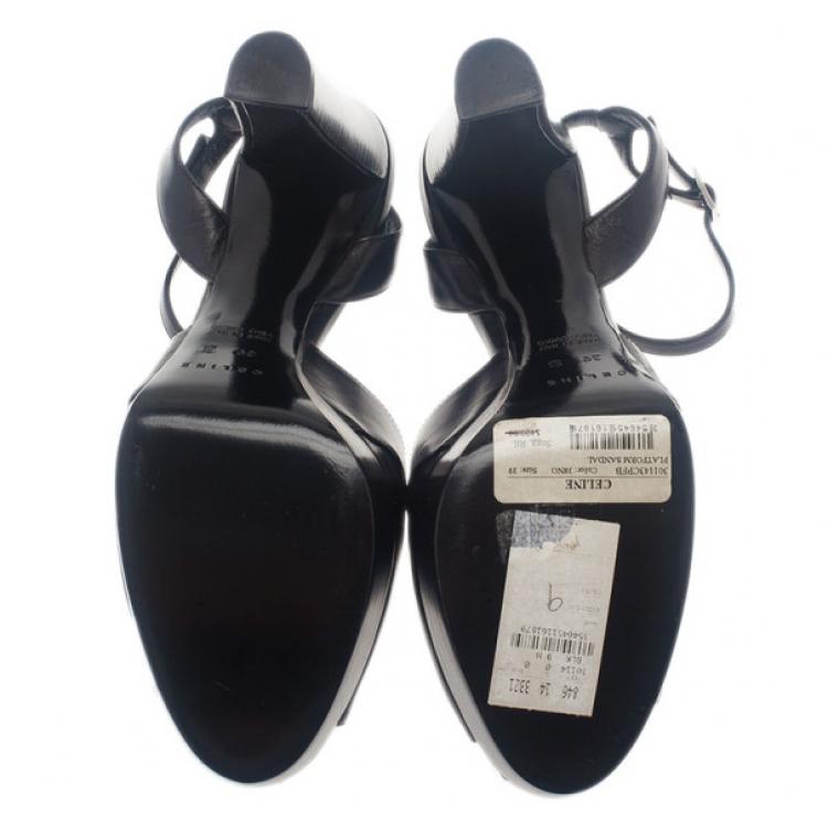 Pre Owned Celine Black Leather Ankle Strap Sandals Size 39