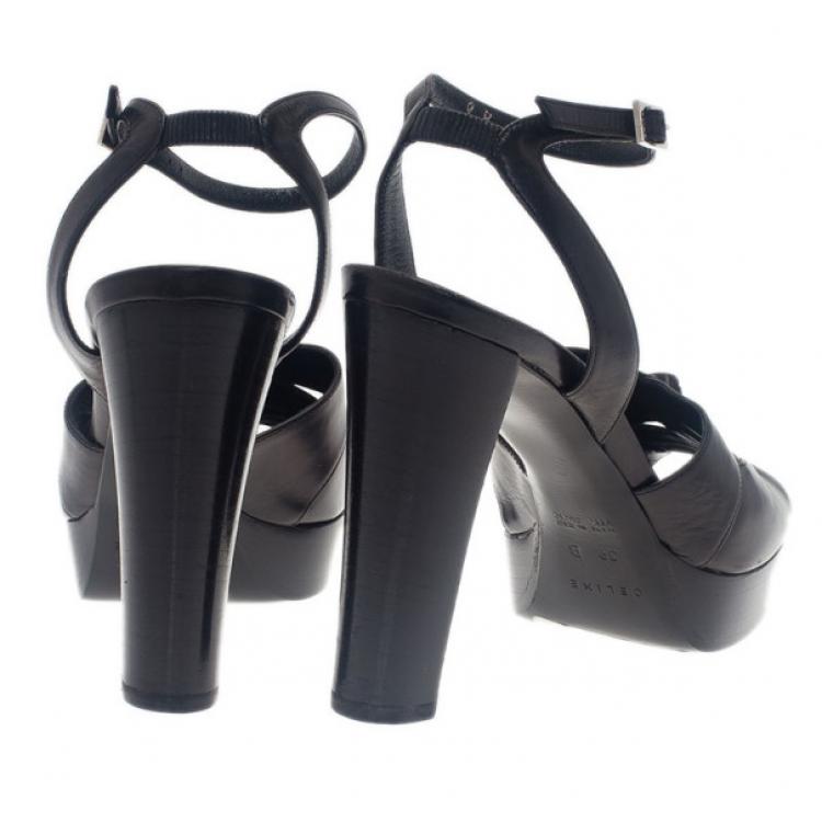 Pre Owned Celine Black Leather Ankle Strap Sandals Size 39