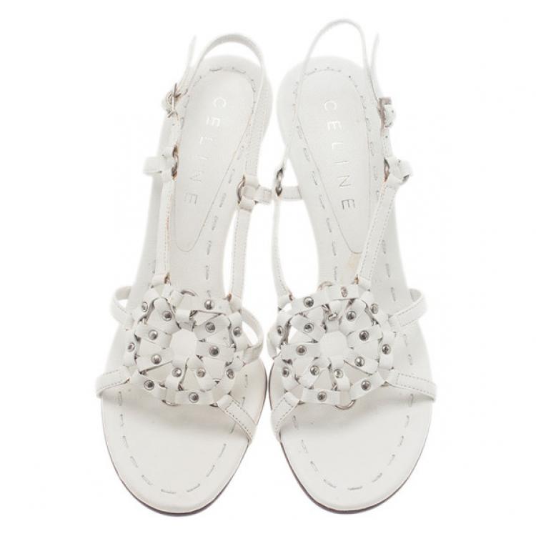 Pre Owned Celine White Leather Slingback Sandals Size 39.5
