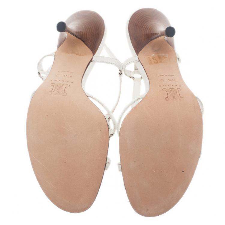 Pre Owned Celine White Leather Slingback Sandals Size 39.5