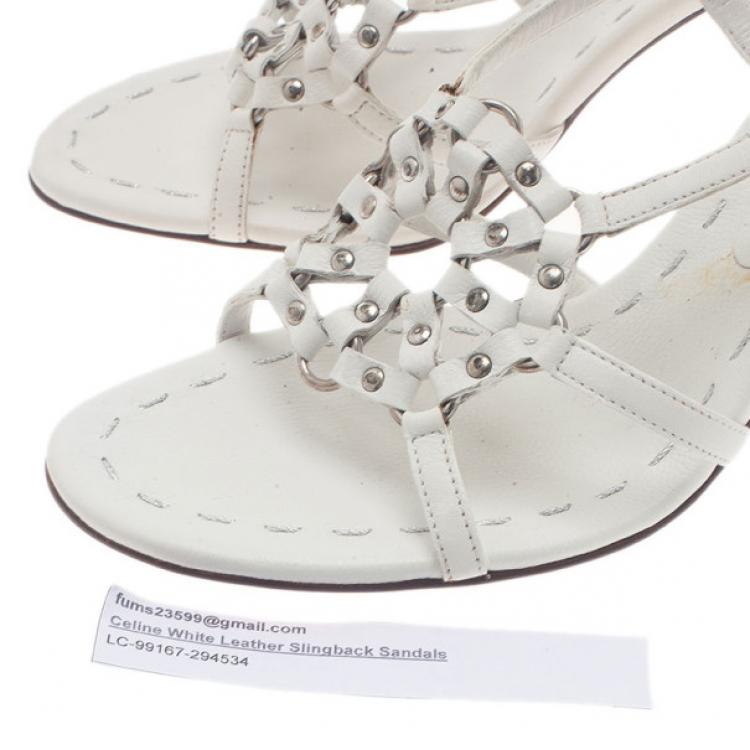 Pre Owned Celine White Leather Slingback Sandals Size 39.5