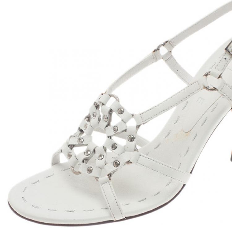 Pre Owned Celine White Leather Slingback Sandals Size 39.5
