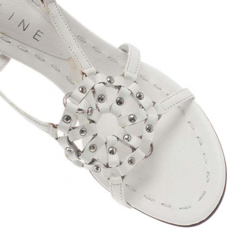 Pre Owned Celine White Leather Slingback Sandals Size 39.5