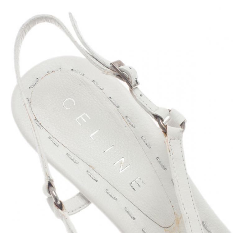 Pre Owned Celine White Leather Slingback Sandals Size 39.5
