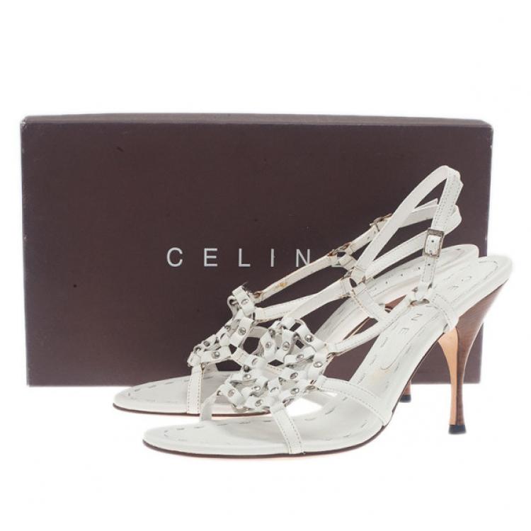 Pre Owned Celine White Leather Slingback Sandals Size 39.5