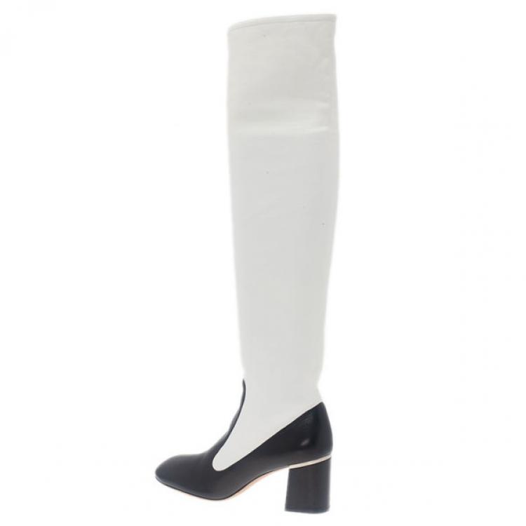 Pre Owned Celine Two Tone Leather Over The Knee Boots Size 38.5
