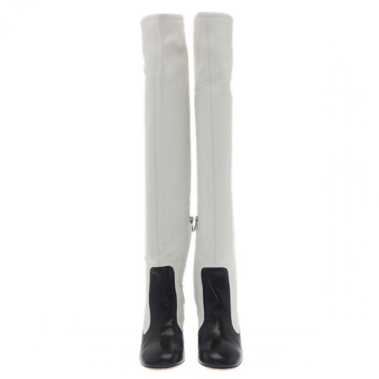 Pre Owned Celine Two Tone Leather Over The Knee Boots Size 38.5