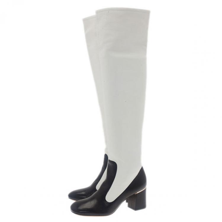 Pre Owned Celine Two Tone Leather Over The Knee Boots Size 38.5