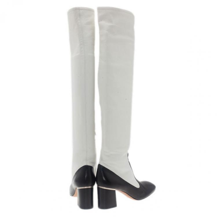 Pre Owned Celine Two Tone Leather Over The Knee Boots Size 38.5