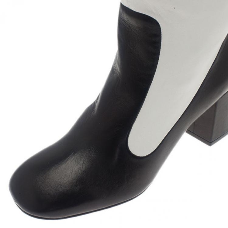 Pre Owned Celine Two Tone Leather Over The Knee Boots Size 38.5