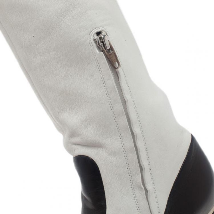 Pre Owned Celine Two Tone Leather Over The Knee Boots Size 38.5