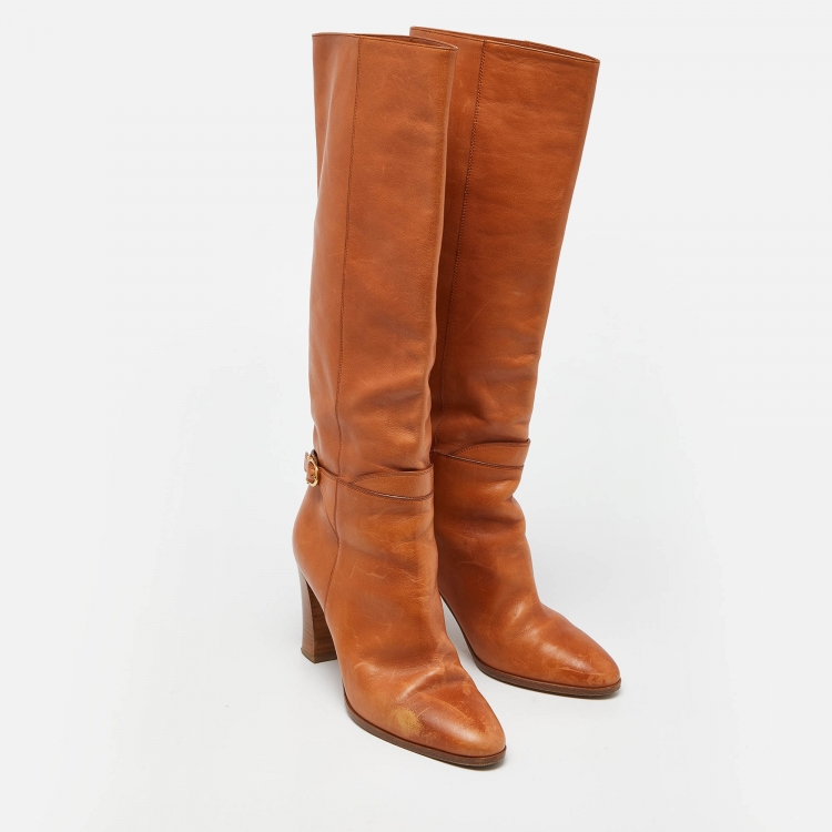 Pre Owned Celine Brown Leather Knee Length Boots Size 40
