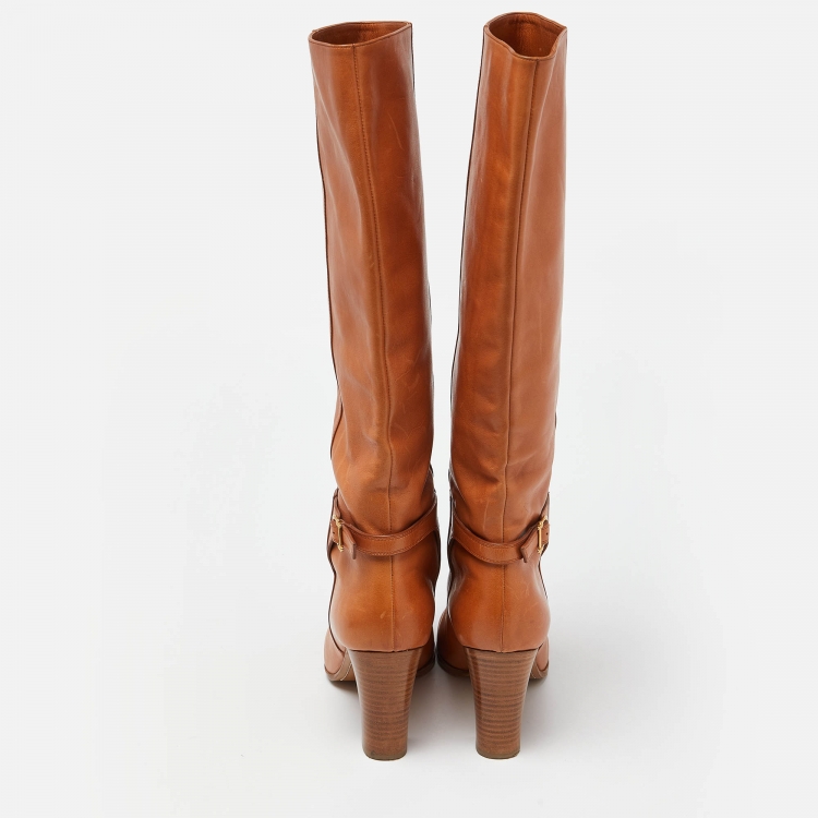 Pre Owned Celine Brown Leather Knee Length Boots Size 40