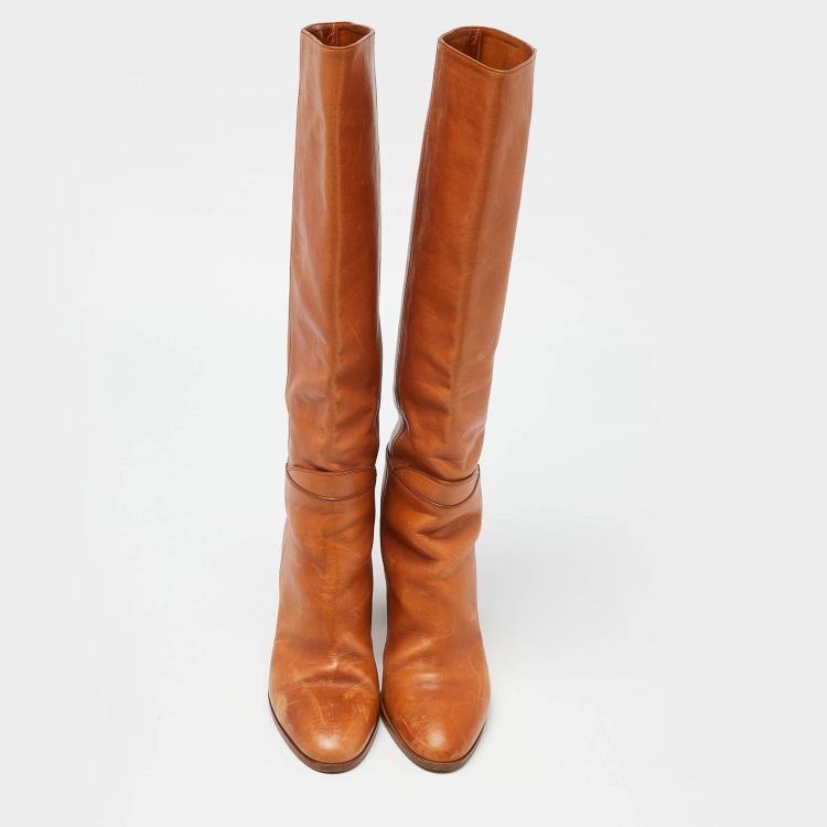 Pre Owned Celine Brown Leather Knee Length Boots Size 40