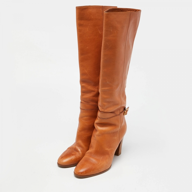 Pre Owned Celine Brown Leather Knee Length Boots Size 40