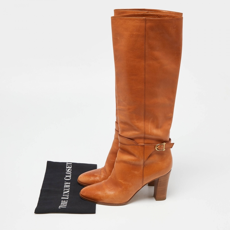 Pre Owned Celine Brown Leather Knee Length Boots Size 40
