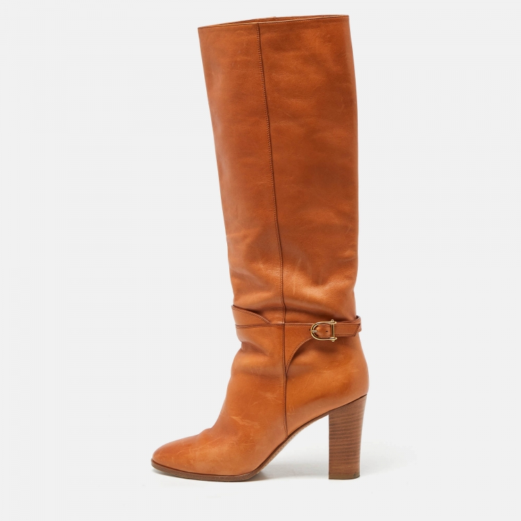 Pre Owned Celine Brown Leather Knee Length Boots Size 40