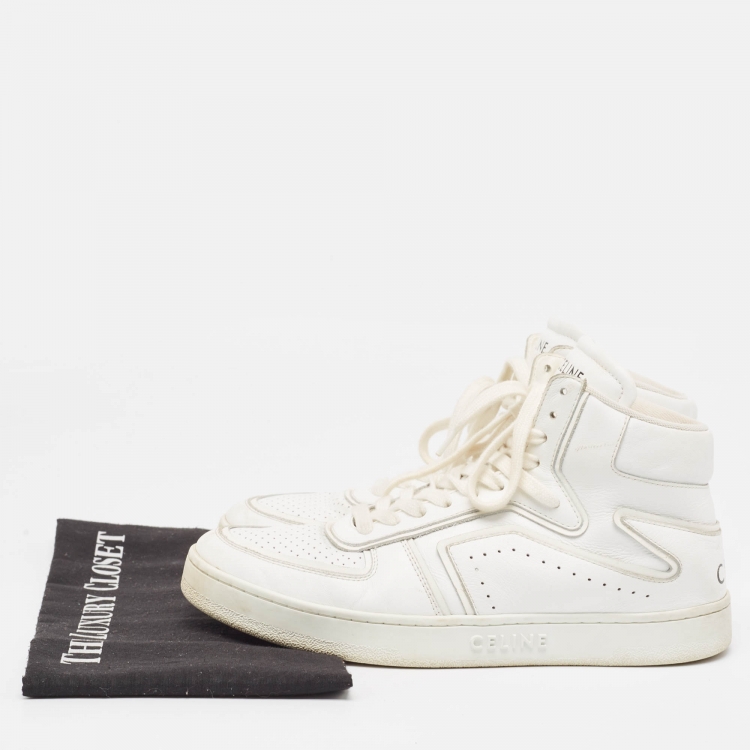 Pre Owned Celine White Leather CT-01 Z High Top Sneakers Size 39