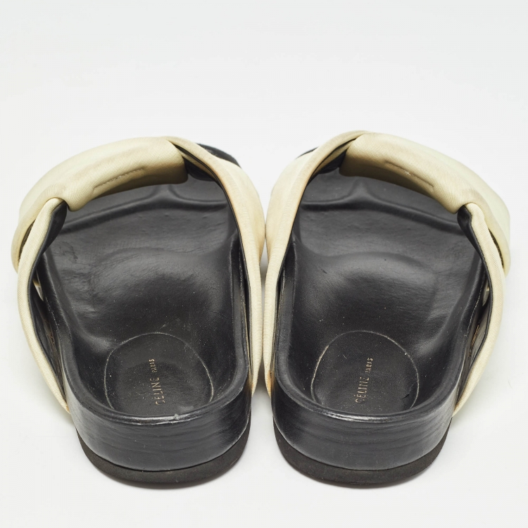 Pre Owned Celine Cream/Black Fabric Twist Slide Flats Size 37