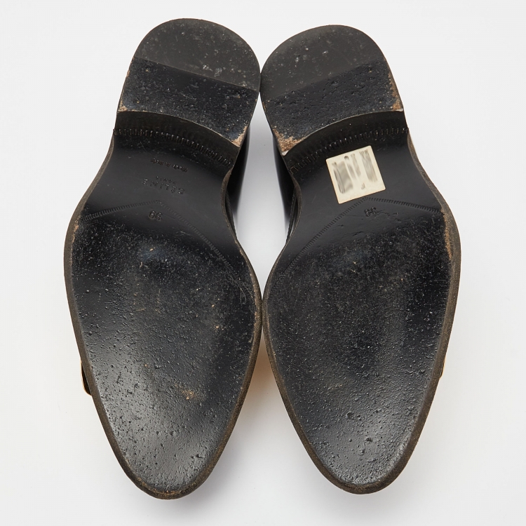 Pre Owned Celine Black Patent Leather Gold Metal Plate Lace Up Oxfords Size 39