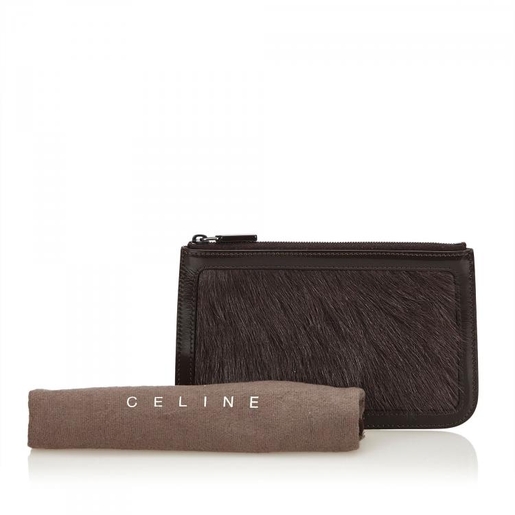 Pre Owned Celine Black Leather and Fur Pouch