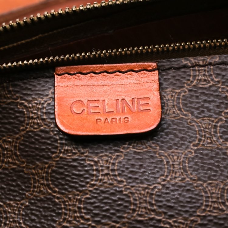 Pre Owned Céline Brown Macadam Coated Canvas and Leather Duffle Bag