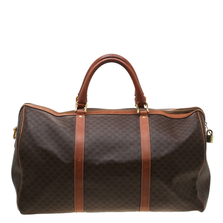 Pre Owned Céline Brown Macadam Coated Canvas and Leather Duffle Bag