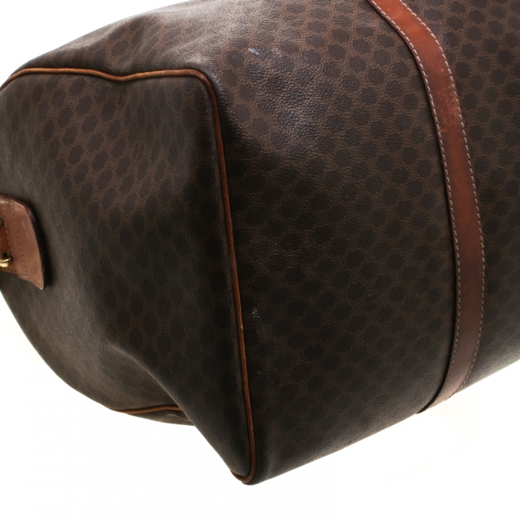 Pre Owned Céline Brown Macadam Coated Canvas and Leather Duffle Bag