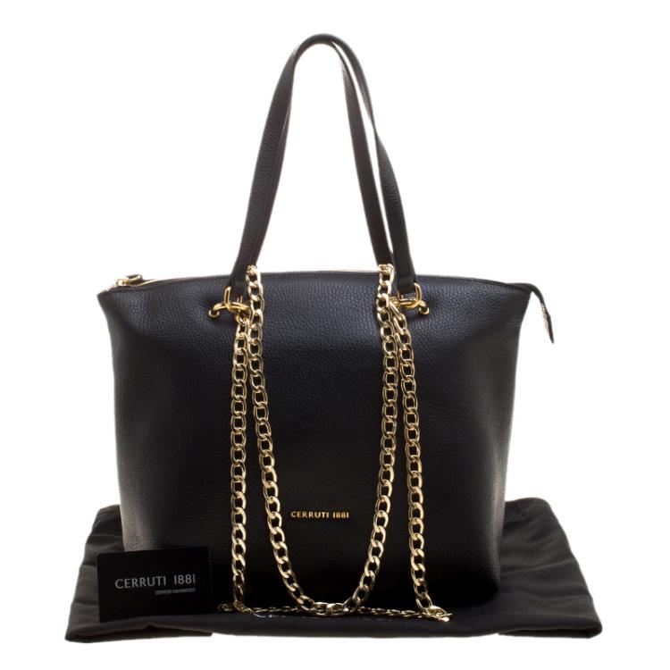 Pre Owned Cerruti 1881 Black Leather Cerrutis Chain Tote