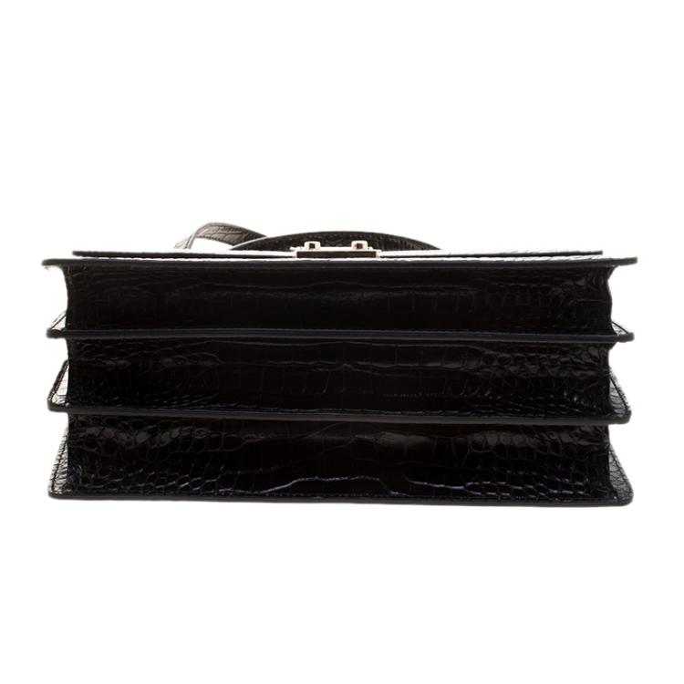 Pre Owned Cerruti 1881 Black Croc Embossed Leather Cerrutis Top Handle Bag