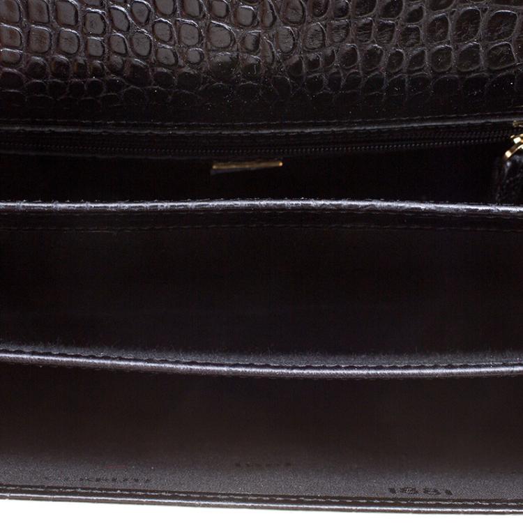 Pre Owned Cerruti 1881 Black Croc Embossed Leather Cerrutis Top Handle Bag