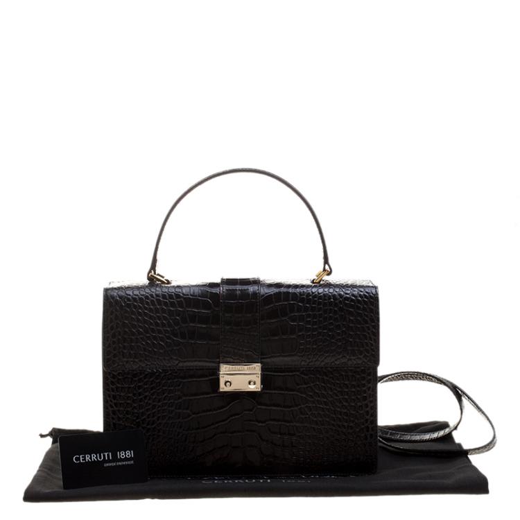 Pre Owned Cerruti 1881 Black Croc Embossed Leather Cerrutis Top Handle Bag