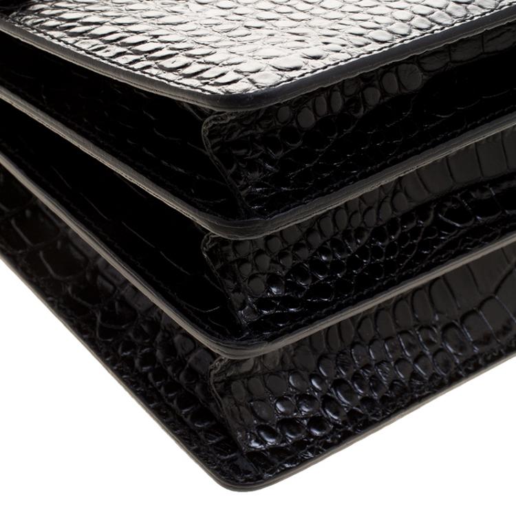 Pre Owned Cerruti 1881 Black Croc Embossed Leather Cerrutis Top Handle Bag