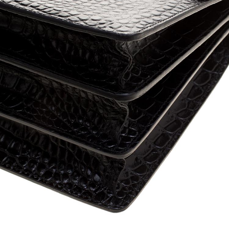 Pre Owned Cerruti 1881 Black Croc Embossed Leather Cerrutis Top Handle Bag