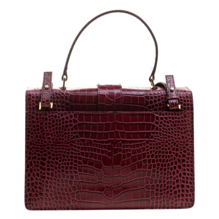 Pre Owned Cerruti 1881 Burgundy Croc Embossed Leather Cerrutis Top Handle Bag