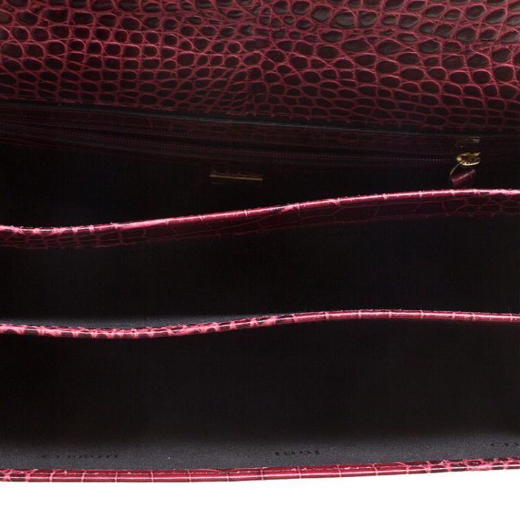 Pre Owned Cerruti 1881 Burgundy Croc Embossed Leather Cerrutis Top Handle Bag