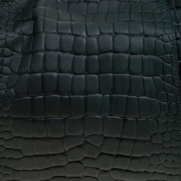 Pre Owned Cerruti 1881 Green Croc Embossed Leather Alison Hobo