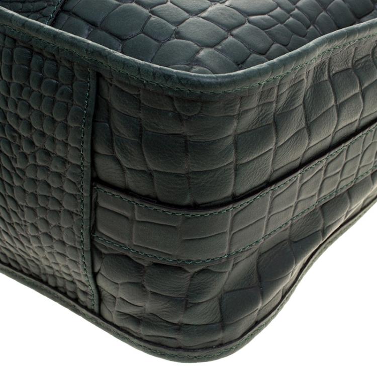 Pre Owned Cerruti 1881 Green Croc Embossed Leather Alison Hobo