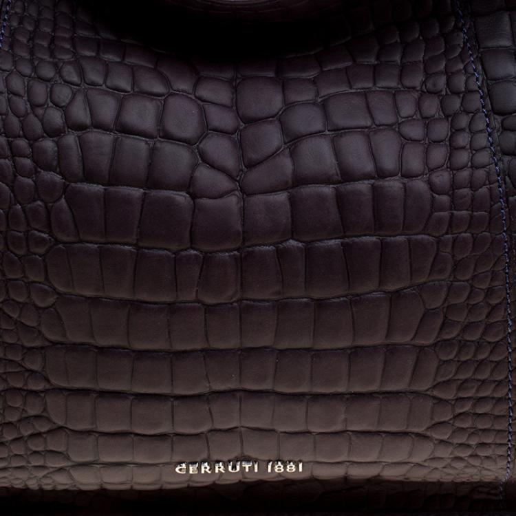 Pre Owned Cerruti 1881 Purple Croc Embossed Leather Alison Hobo