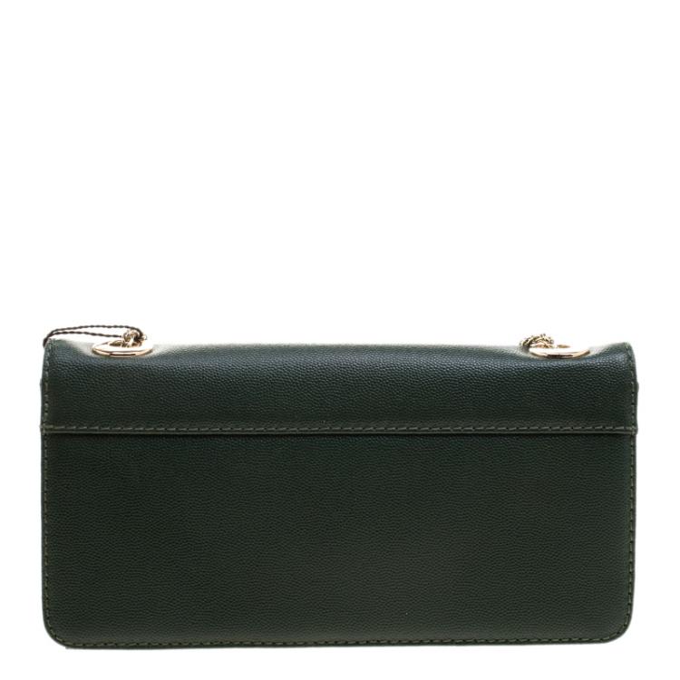Pre Owned Cerruti 1881 Green Leather Cerrutis Chain Clutch