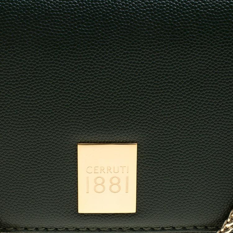 Pre Owned Cerruti 1881 Green Leather Cerrutis Chain Clutch