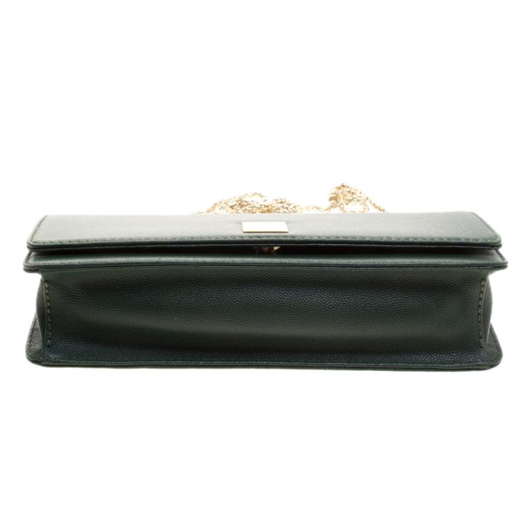 Pre Owned Cerruti 1881 Green Leather Cerrutis Chain Clutch